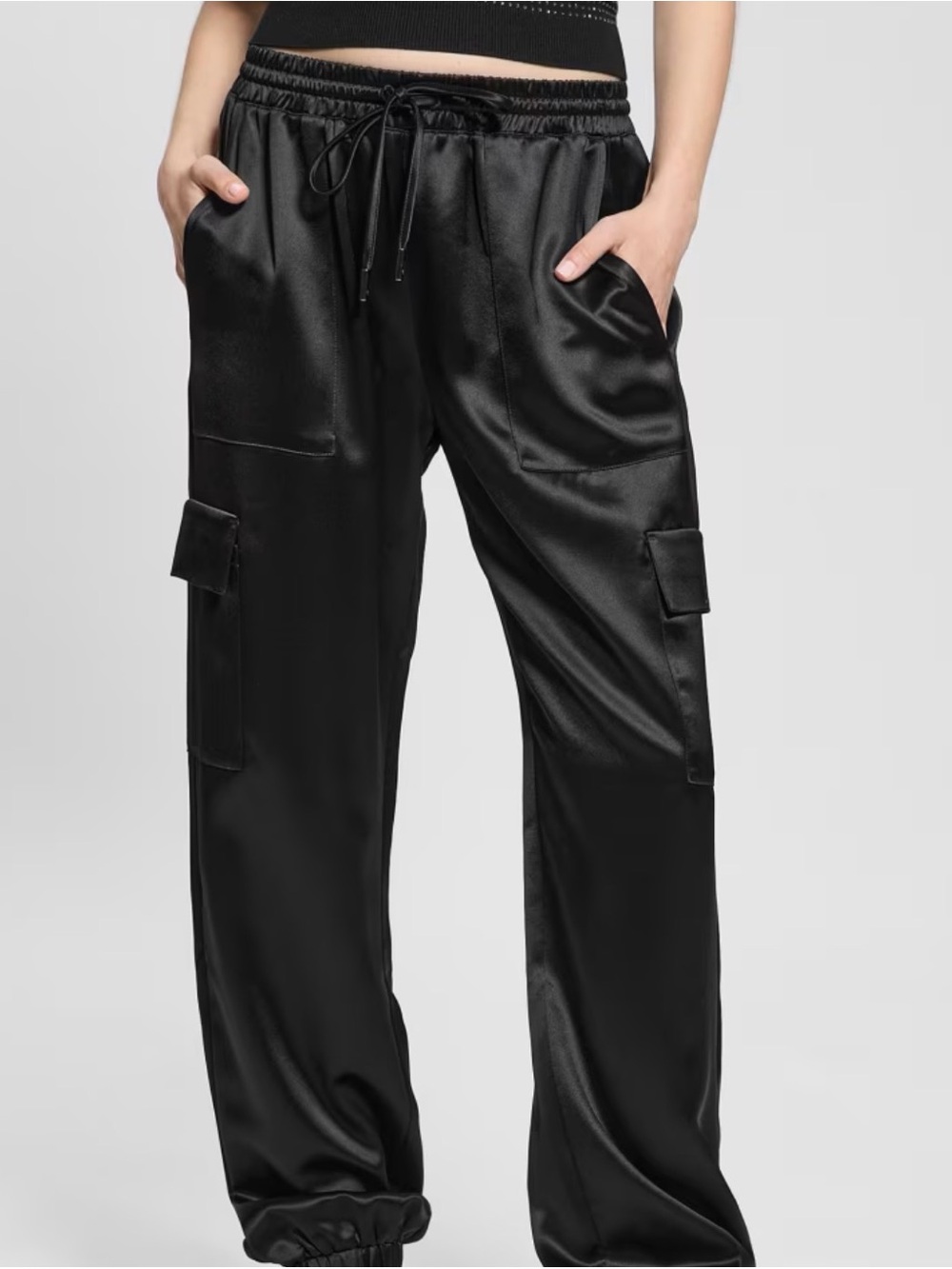 GUESS Black Satin Cargo Jogger Pants - Women - Never Worn - Picture 4 of 5